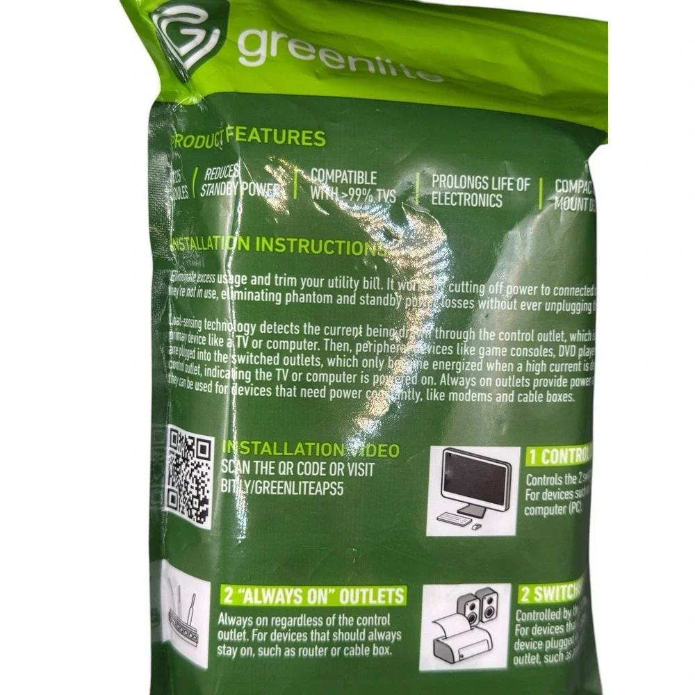 NEW Greenlite 5 Outlet Advanced Power Strip Tier 1 -‎ Energy-Saving
